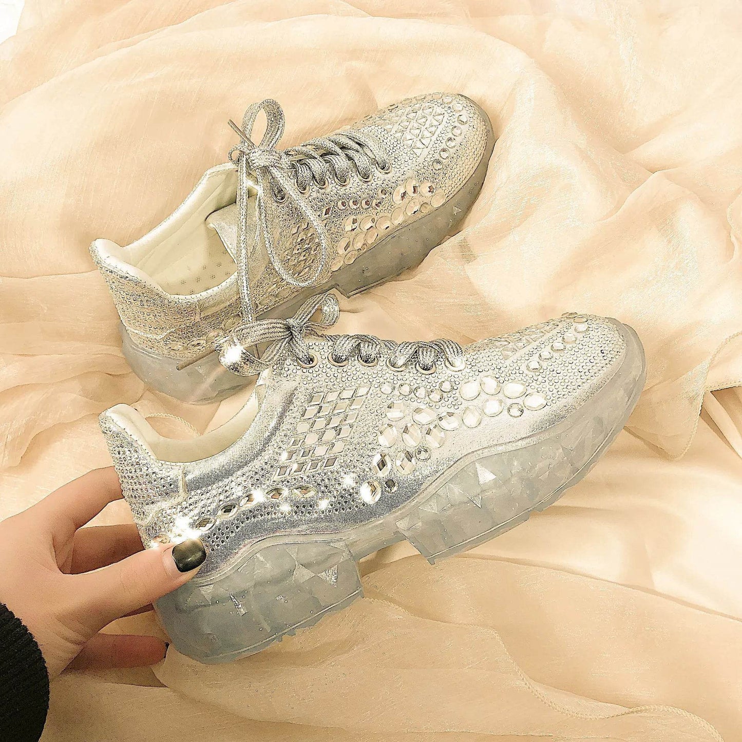 Chic Rhinestone Student Sneakers - Solstik