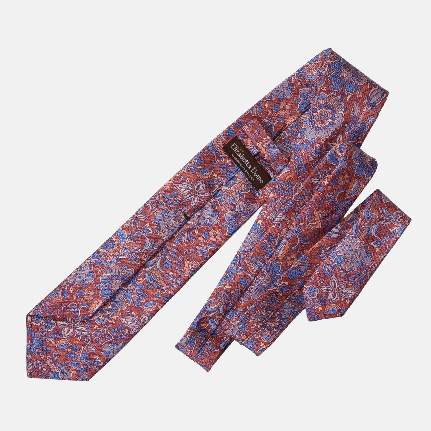Catania - Printed Silk Tie - Blue & Brick Red - Solstik