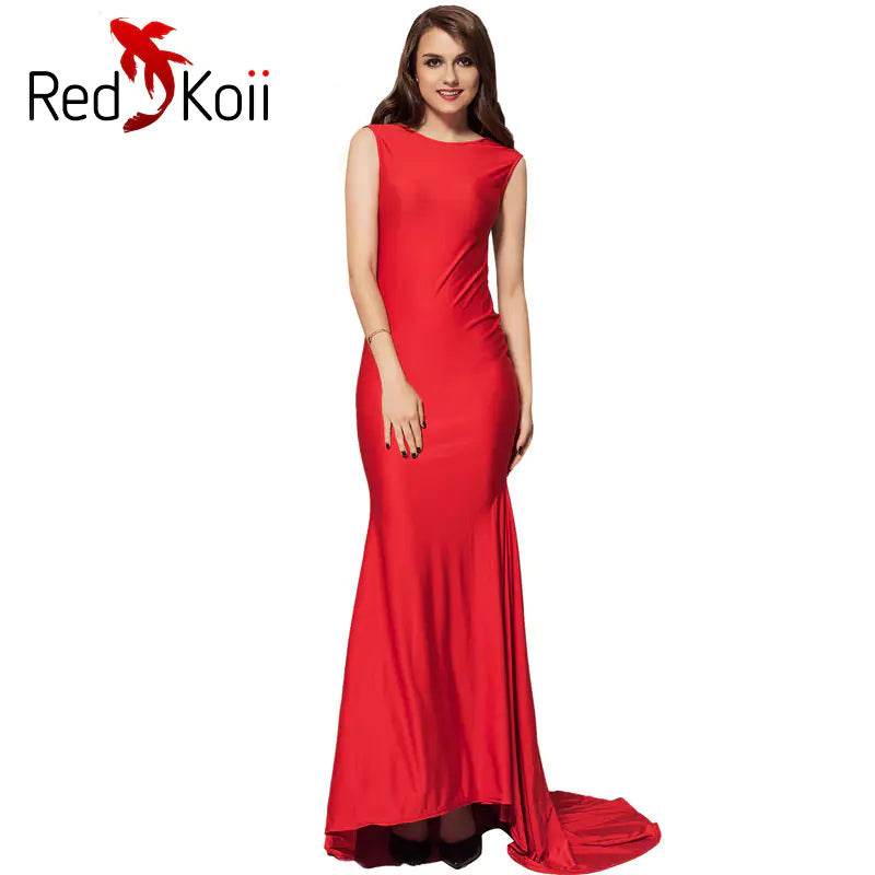 Solstik plus size red backless gown sleeveless elegant floor-length dress