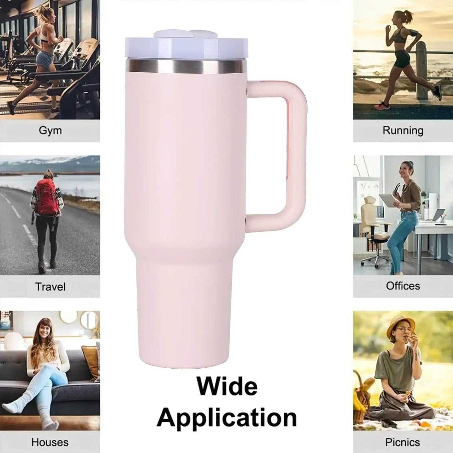 40oz V2 large capacity tumbler, With Handle And Straw Lid, Insulated Reusable Stainless Steel Water Bottles Travel Mug Coffee Cup car cup water cup For Men Women Outdoor Camping Driving, gift - Solstik