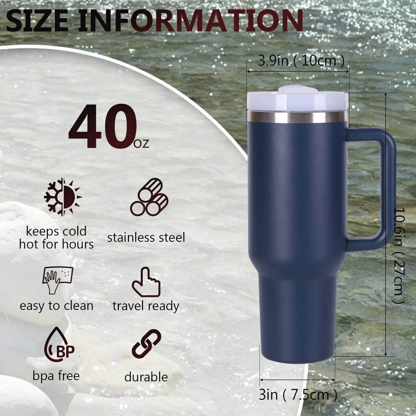 40oz V2 large capacity tumbler, With Handle And Straw Lid, Insulated Reusable Stainless Steel Water Bottles Travel Mug Coffee Cup car cup water cup For Men Women Outdoor Camping Driving, gift - Solstik