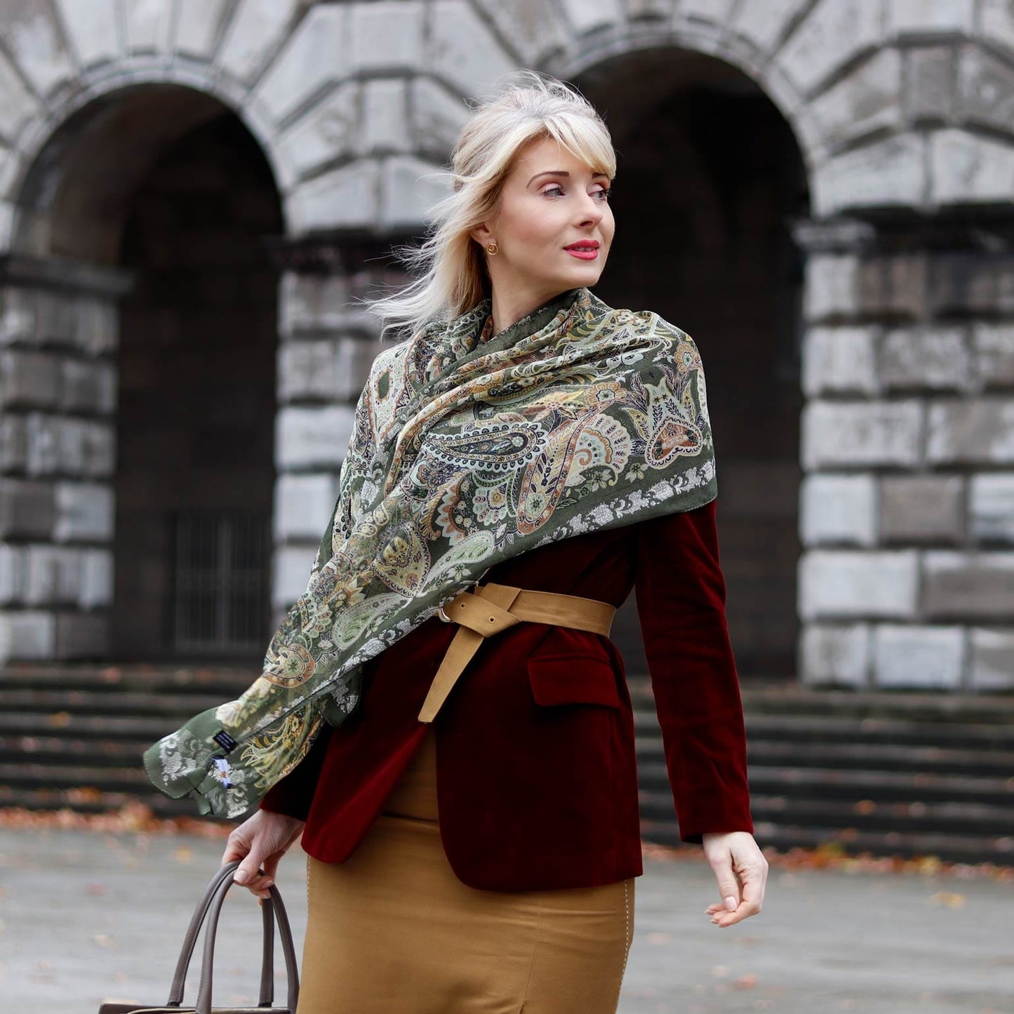 Samira - Long Silk Scarf - Bayberry - Solstik