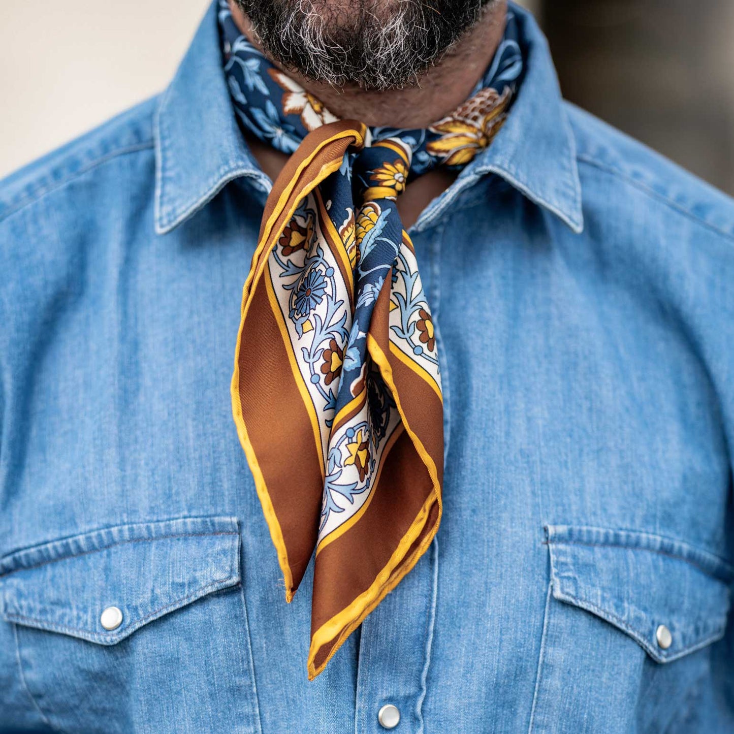 Carrara - Silk Neckerchief - Navy & Mustard - Solstik