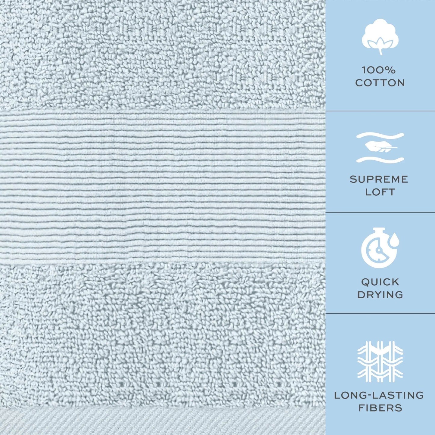 4 Pack Resort Collection Soft Bath Towel 28x55 in Luxury Plush Cotton Light Blue - Solstik