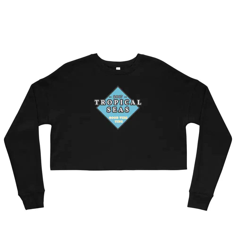 Solstik black tropical breeze sweatshirt for women with long sleeves and tropical seas graphic