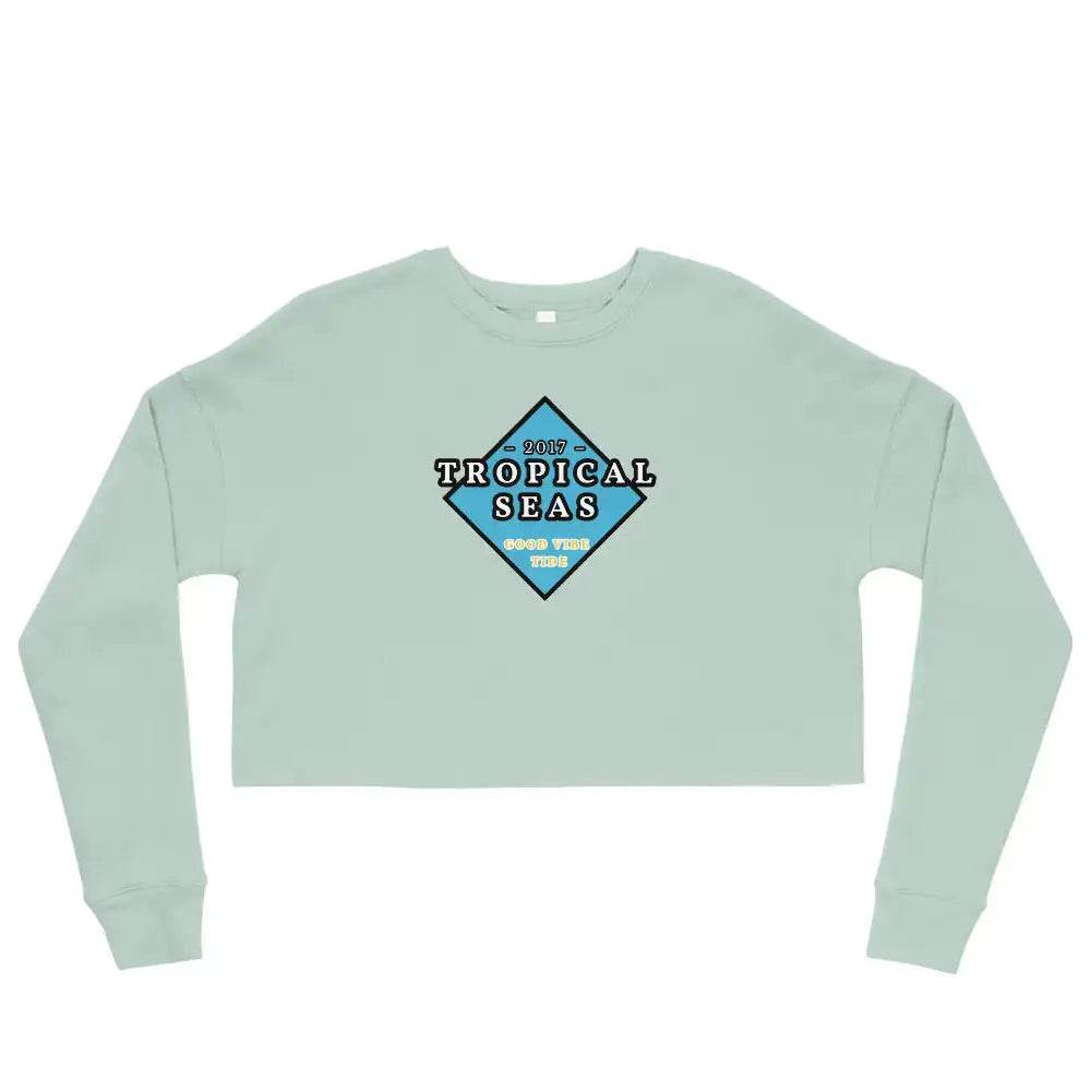 Solstik tropical breeze sweatshirt for women in light green with Tropical Seas graphic on front