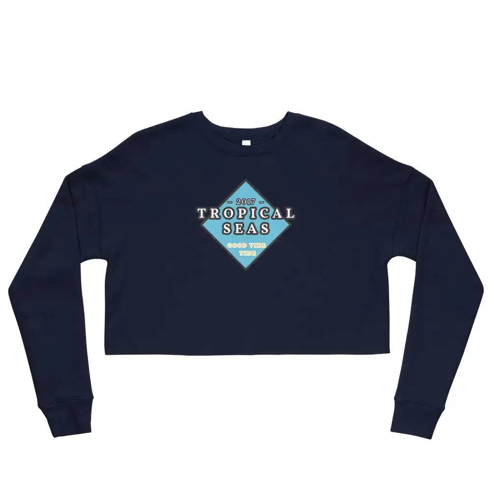 Solstik tropical breeze sweatshirt for women in navy blue with Tropical Seas graphic on front