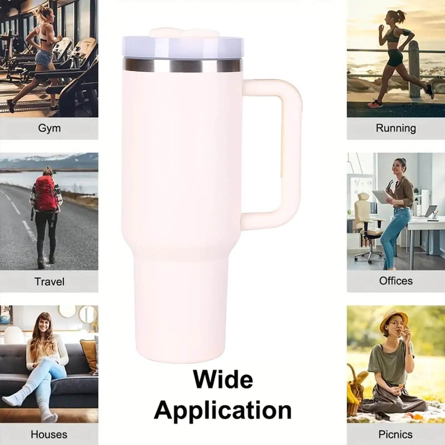 40oz V2 large capacity tumbler, With Handle And Straw Lid, Insulated Reusable Stainless Steel Water Bottles Travel Mug Coffee Cup car cup water cup For Men Women Outdoor Camping Driving, gift - Solstik