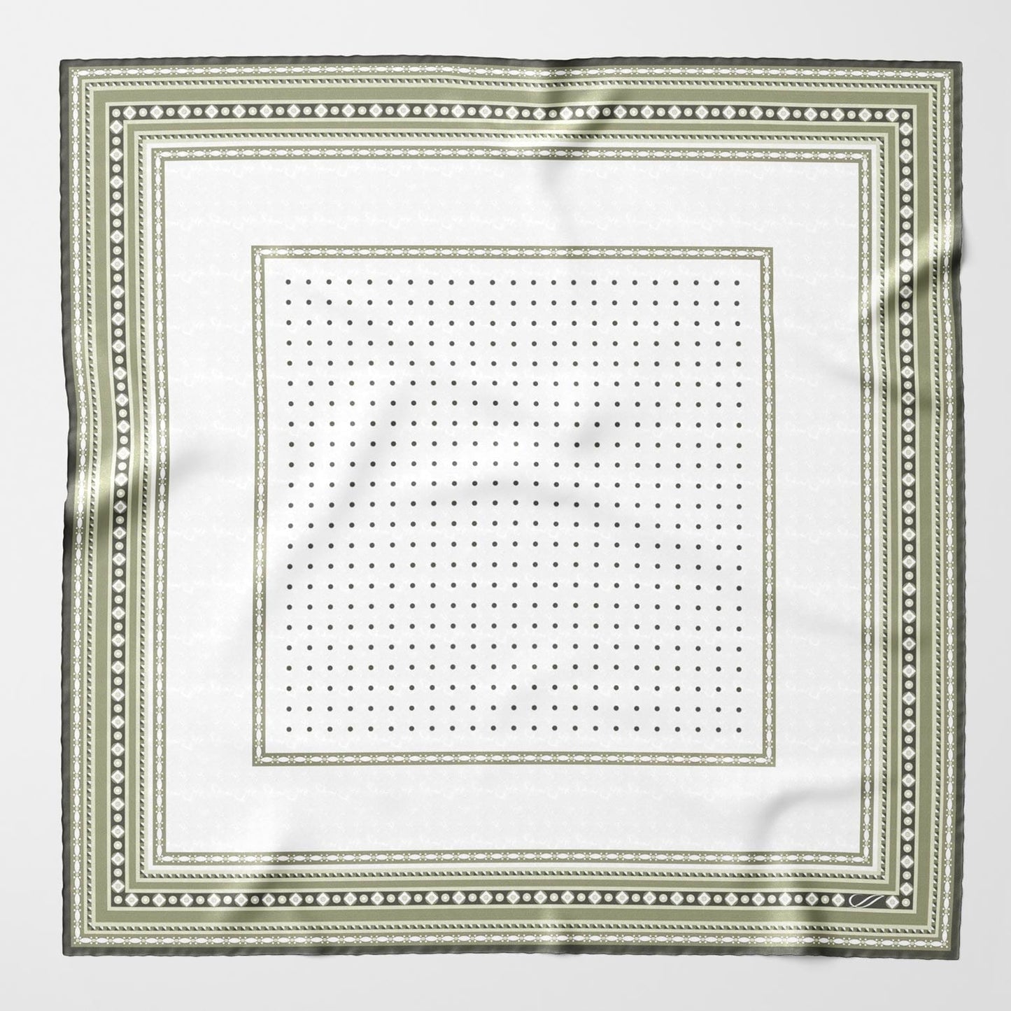 Verona - Silk Neckerchief - White & Sage - Solstik