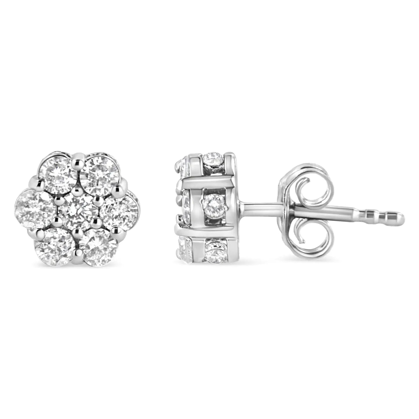 Sterling Silver Floral Diamond Studs 1cttw - Solstik