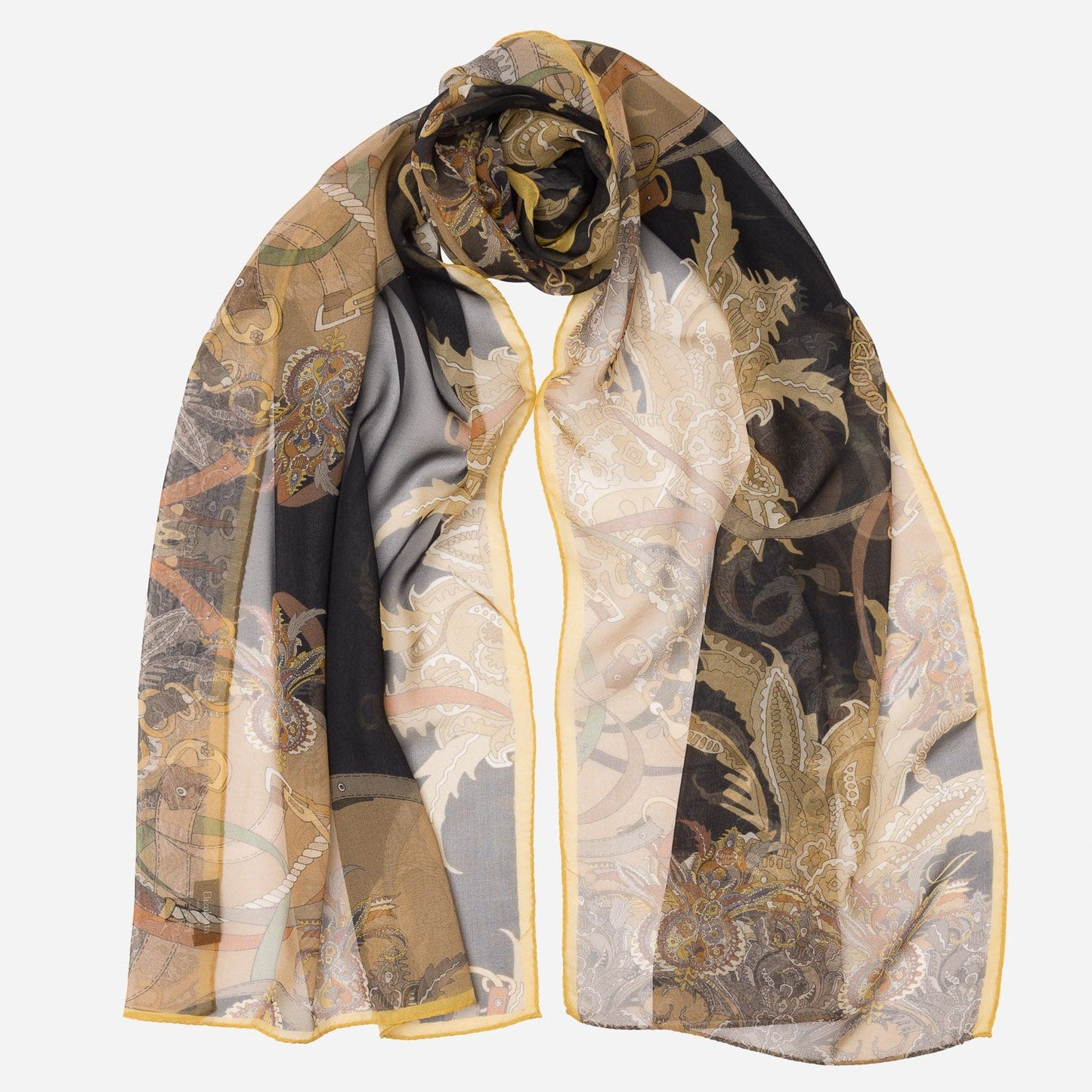 Alessandra - Long Silk Scarf - Black - Solstik