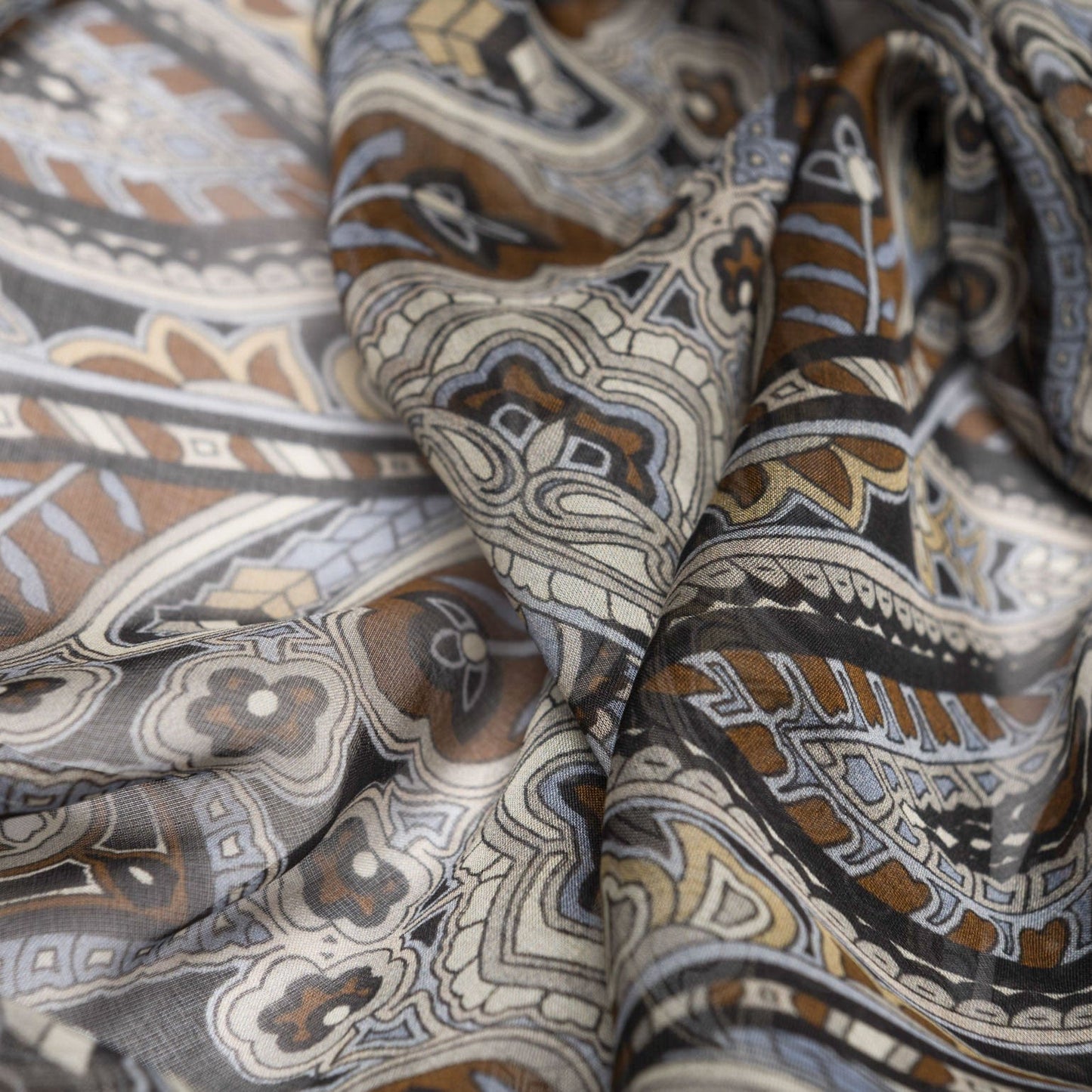 Helena - Silk Scarf Shawl - Brown and Blue - Solstik