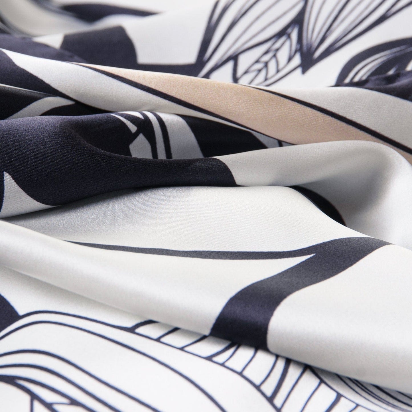 Cara - Silk Scarf Shawl - Soft White & Black - Solstik