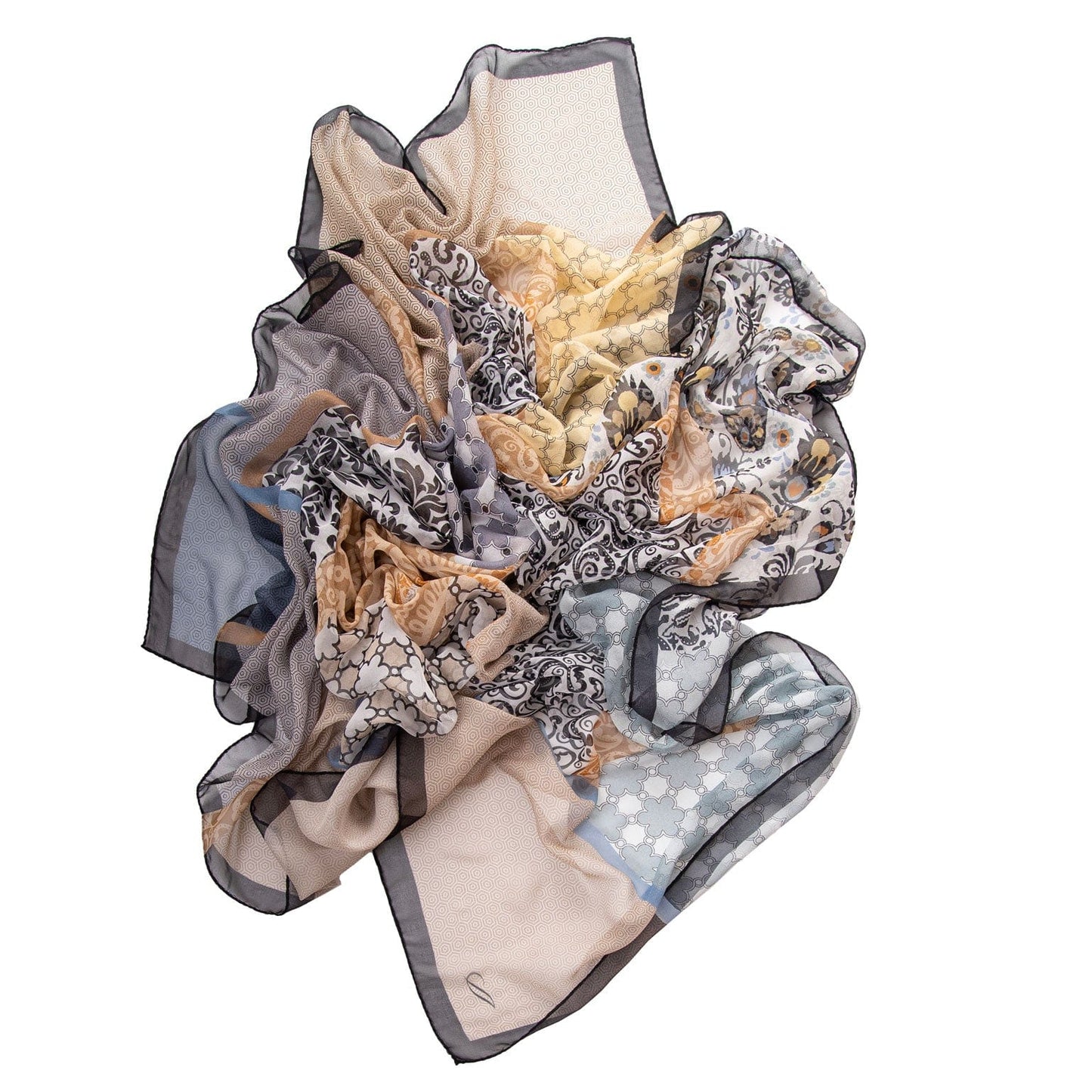 Dafne - Silk Scarf Shawl - Beige & Grey - Solstik