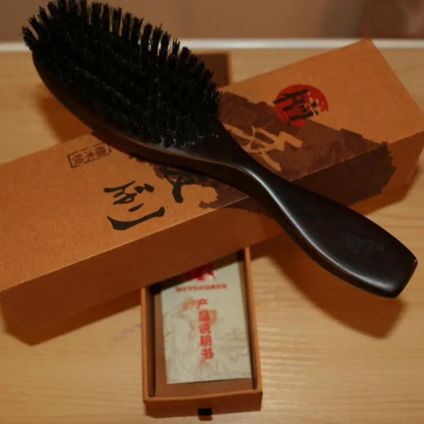 Ebony Wood Boar Bristle Massage Hair Brush Gift Set - Solstik #