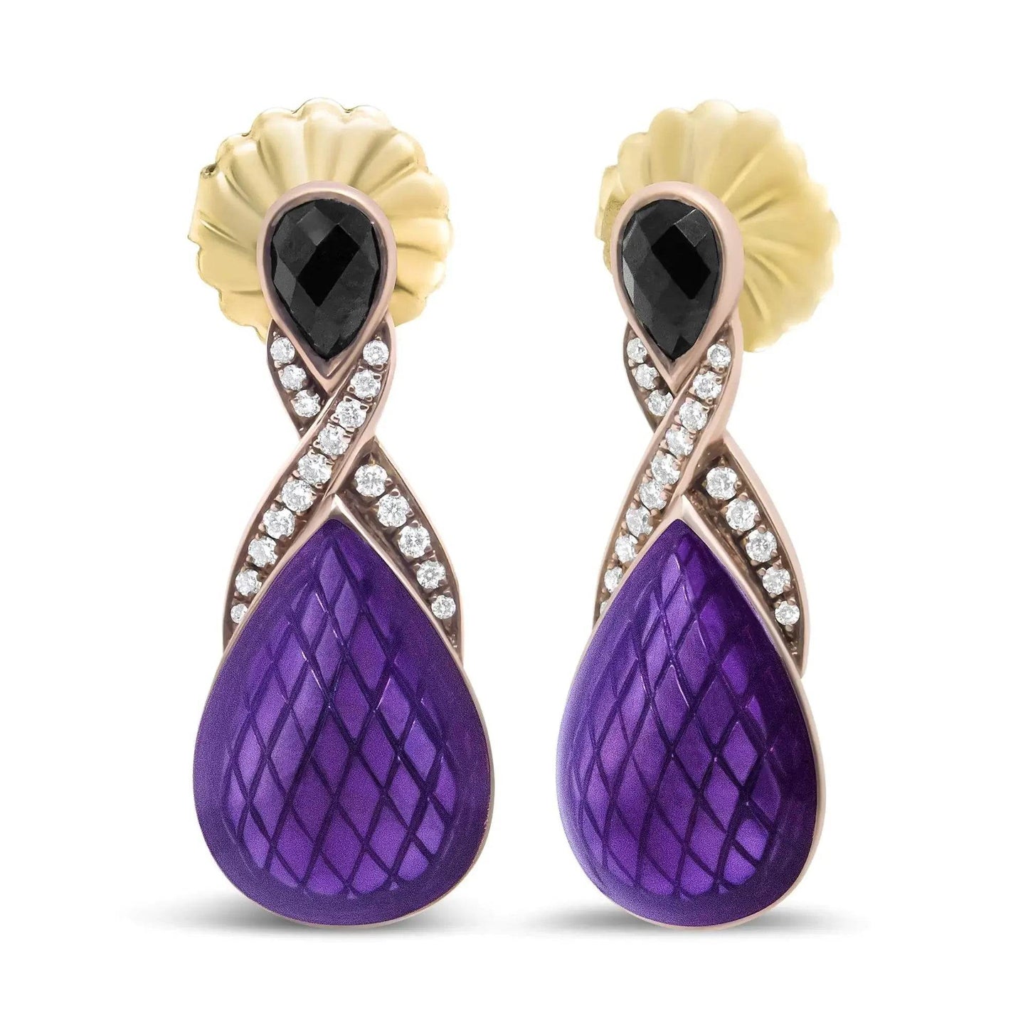 18K Rose Gold Sterling Silver & Black Onyx Earrings - Solstik