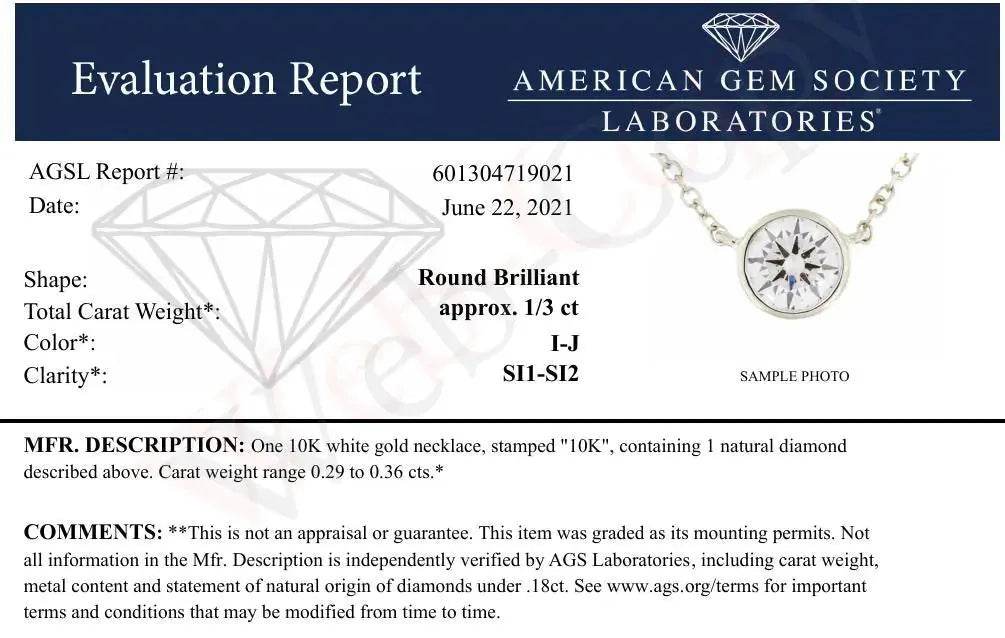 AGS 10K Gold Round Diamond Solitaire Pendant Necklace - Solstik