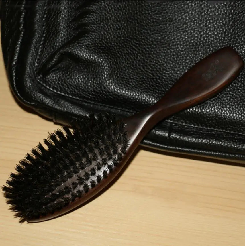 Ebony Wood Boar Bristle Massage Hair Brush Gift Set - Solstik #