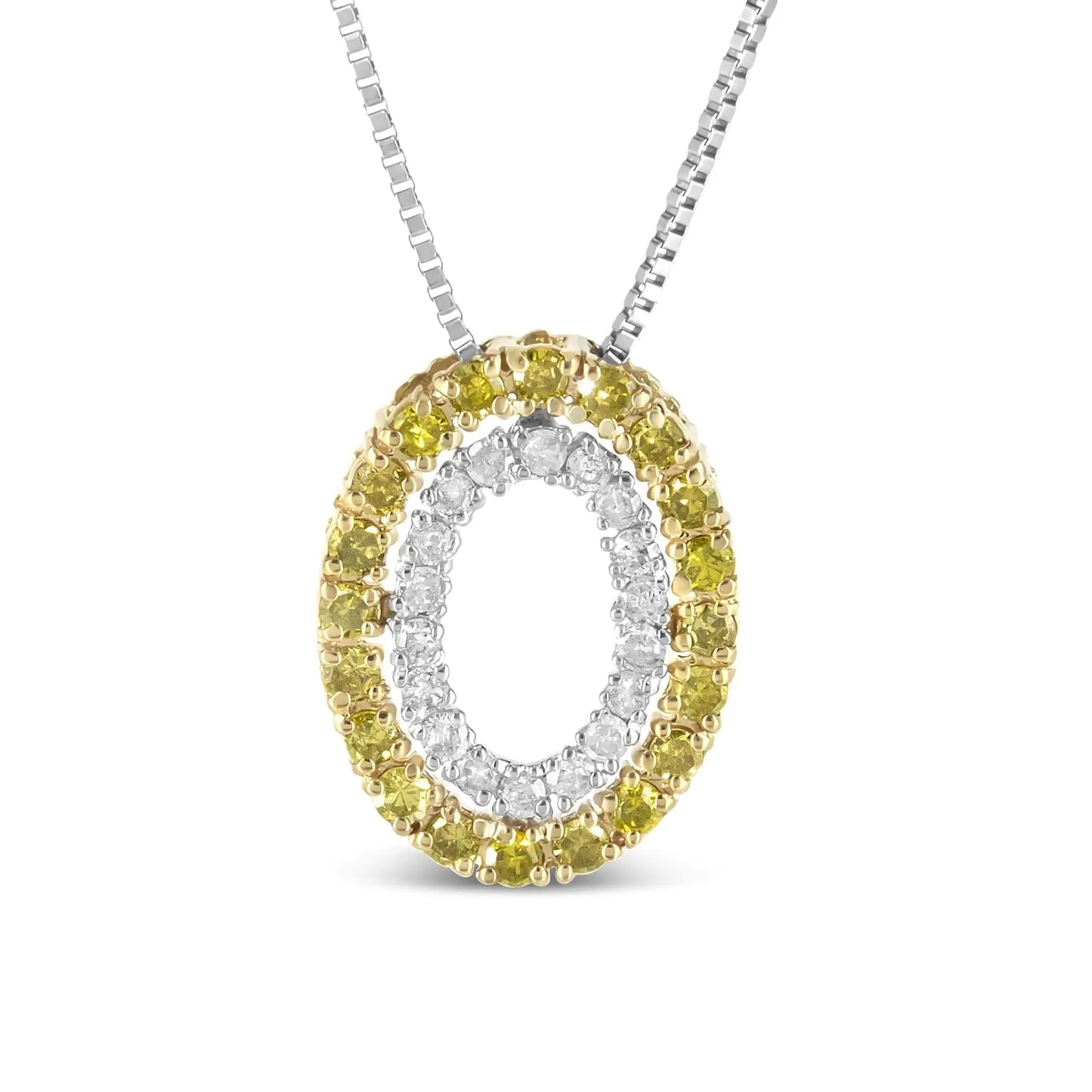 14K Yellow Gold Plated Silver & Yellow Diamond Oval Pendant - Solstik