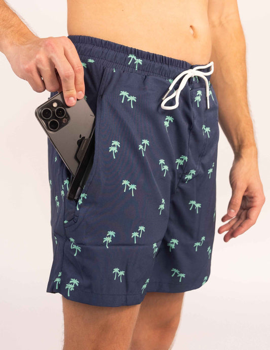 Tropical Trees - Waterproof Pocket Swim Shorts - Athletic Liner