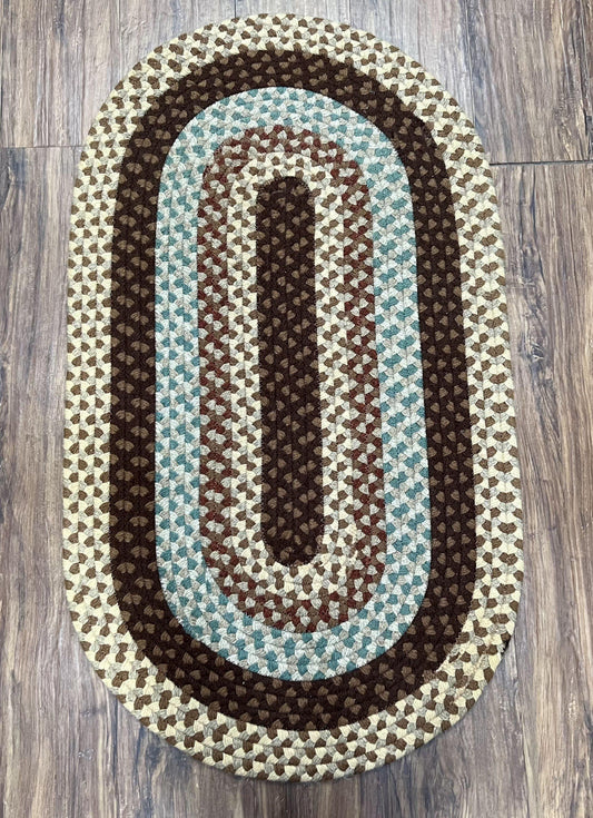 American Braided Rug 2x4 ft Oval Rug, Multicolor Oval Rug, Oval Braided Rug, Hand Woven, Vintage Braided Rug, Small Braided Rug