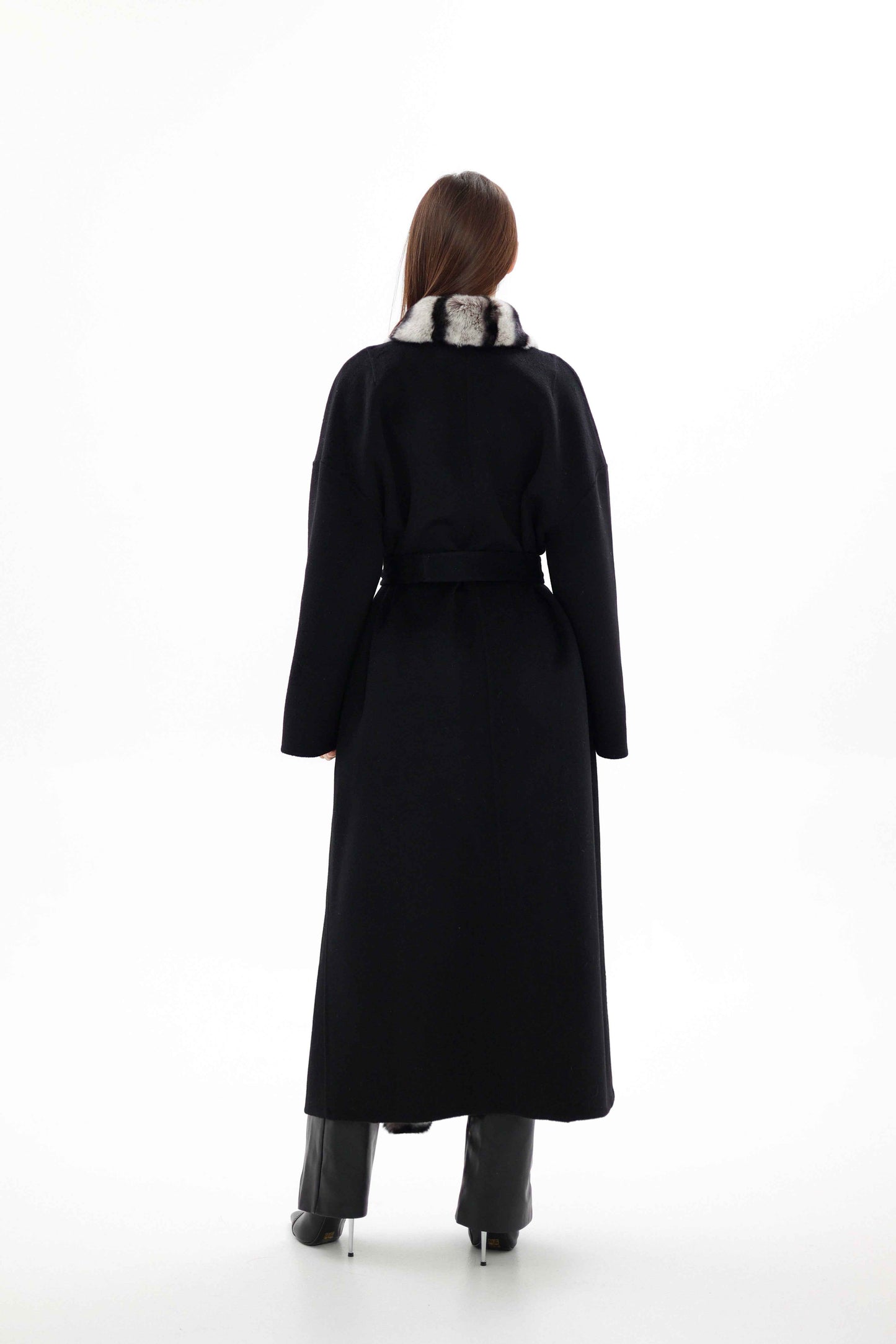 Genuine  French Orylag Fur Italian Cashmere Wool Coat 130cm