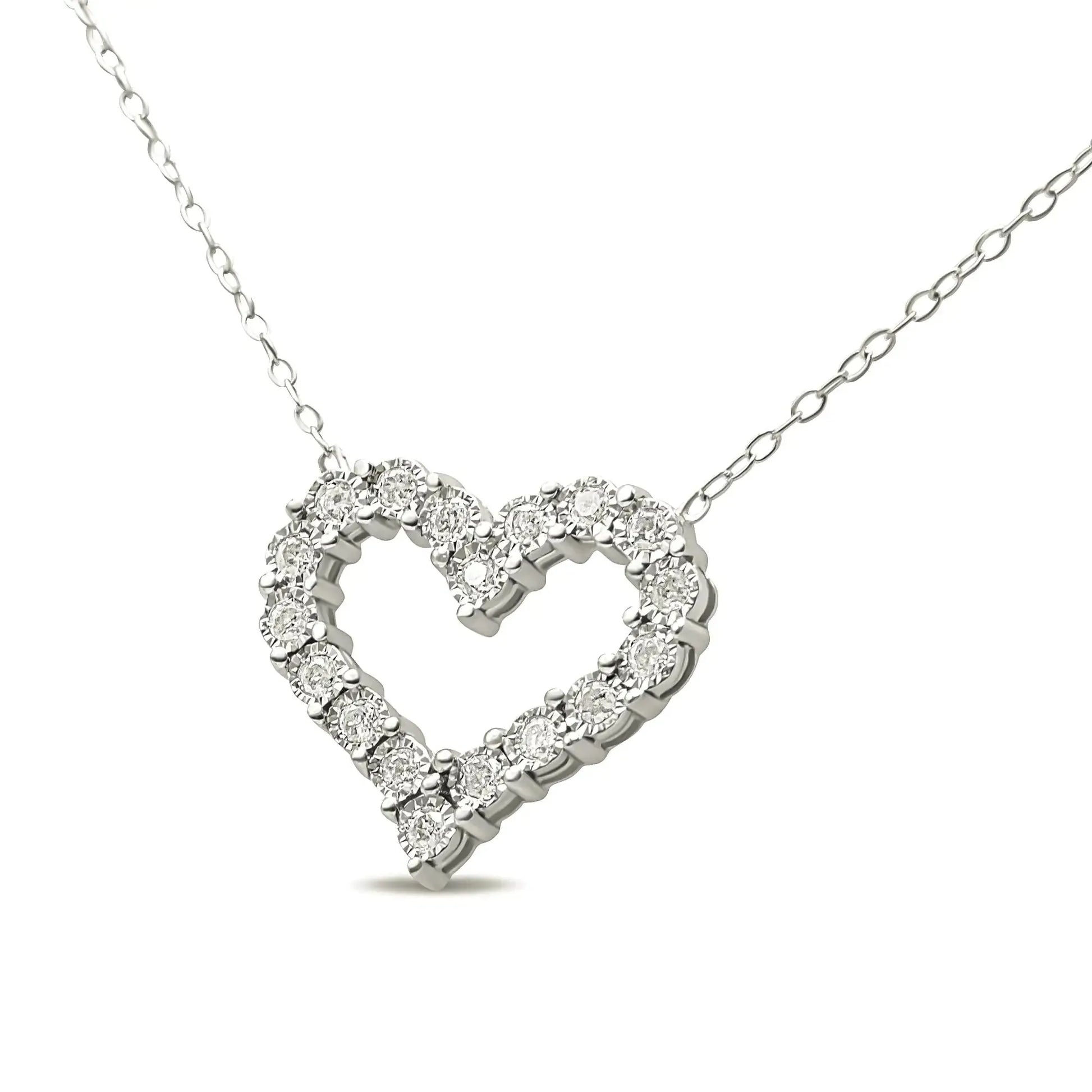.925 Silver Diamond Heart 18" Pendant Necklace - Solstik