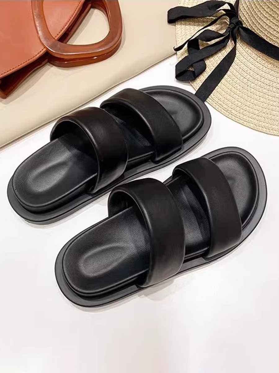 Genuine Leather Candy-colored Flat Slippers