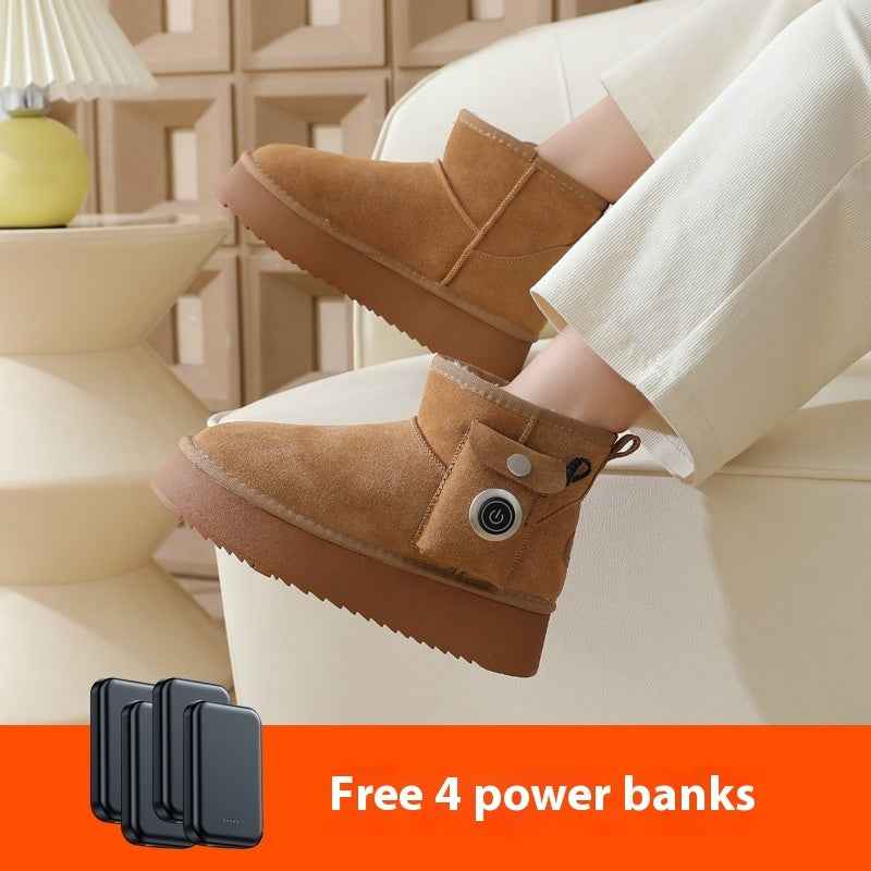 Electrically Warmed Shoes Fleece-lined Warm Leather Cold-proof Men's And Women's Boots