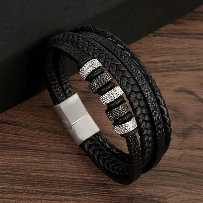 Men's Black Leather Bracelet - Solstik