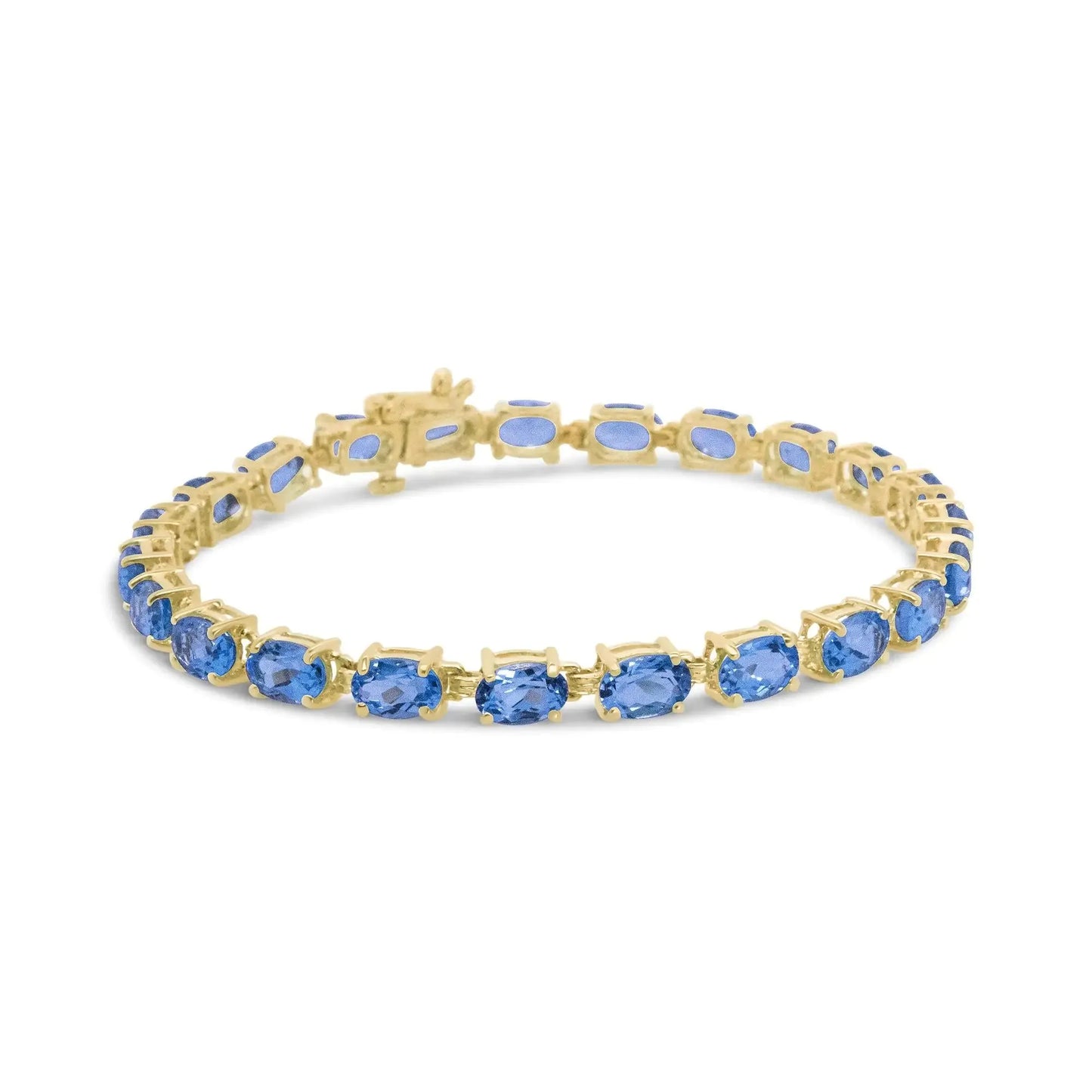 10K Yellow Gold Oval Blue Topaz Tennis Bracelet - 7 Inch - Solstik