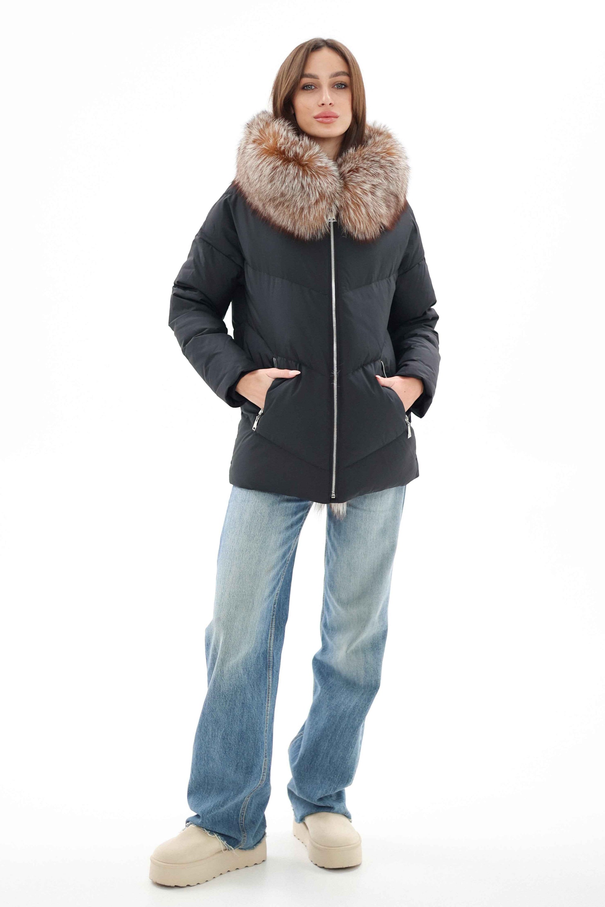 Genuine Silver Fox Fur Down Insulated Parka