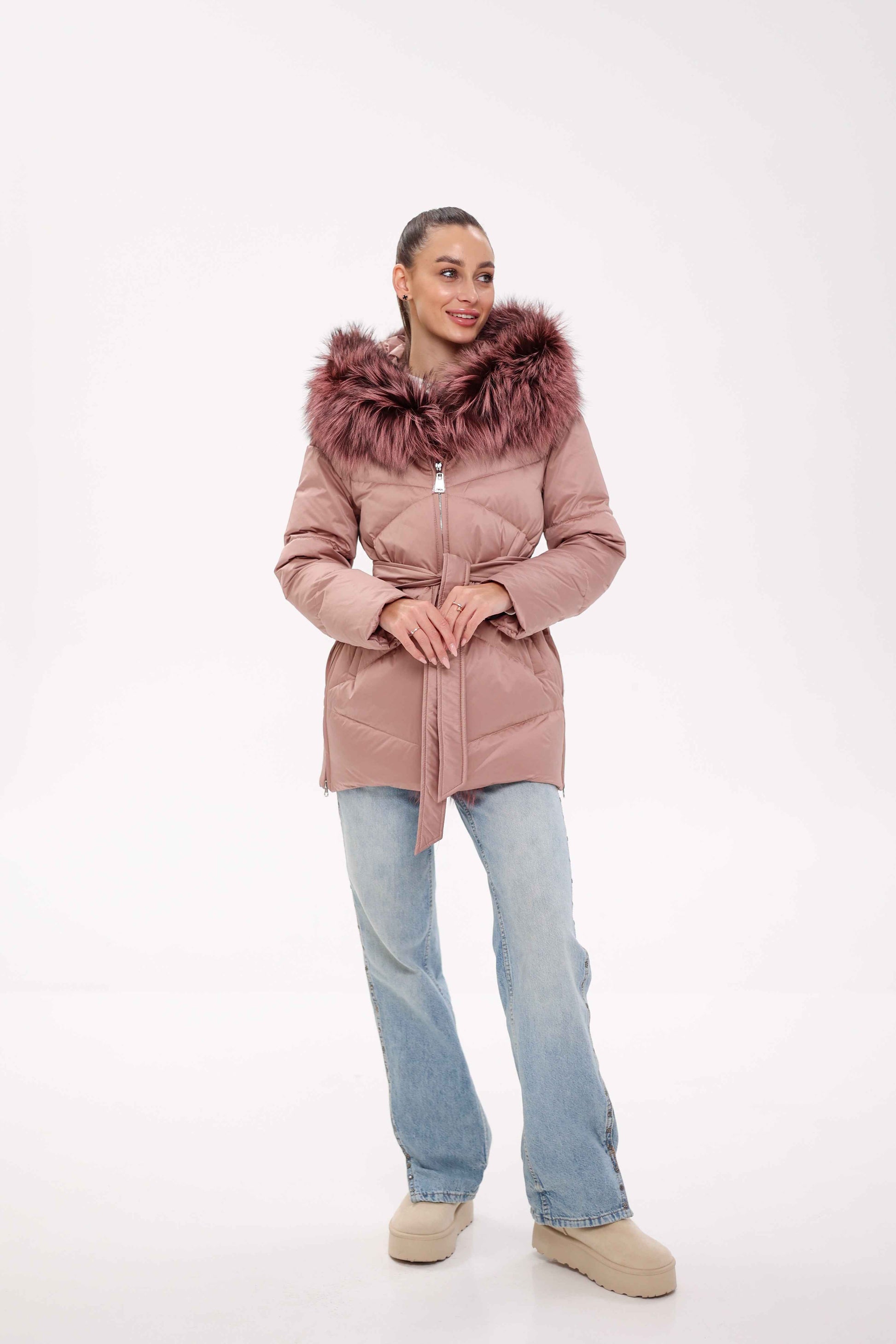 Genuine Silver Fox Fur Trim Down Insulated Parka