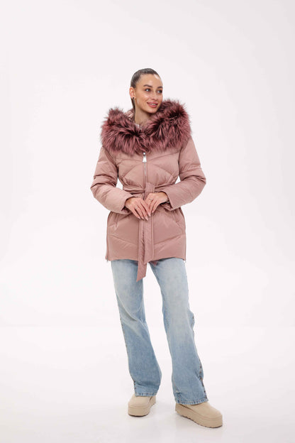 Genuine Silver Fox Fur Trim Down Insulated Parka