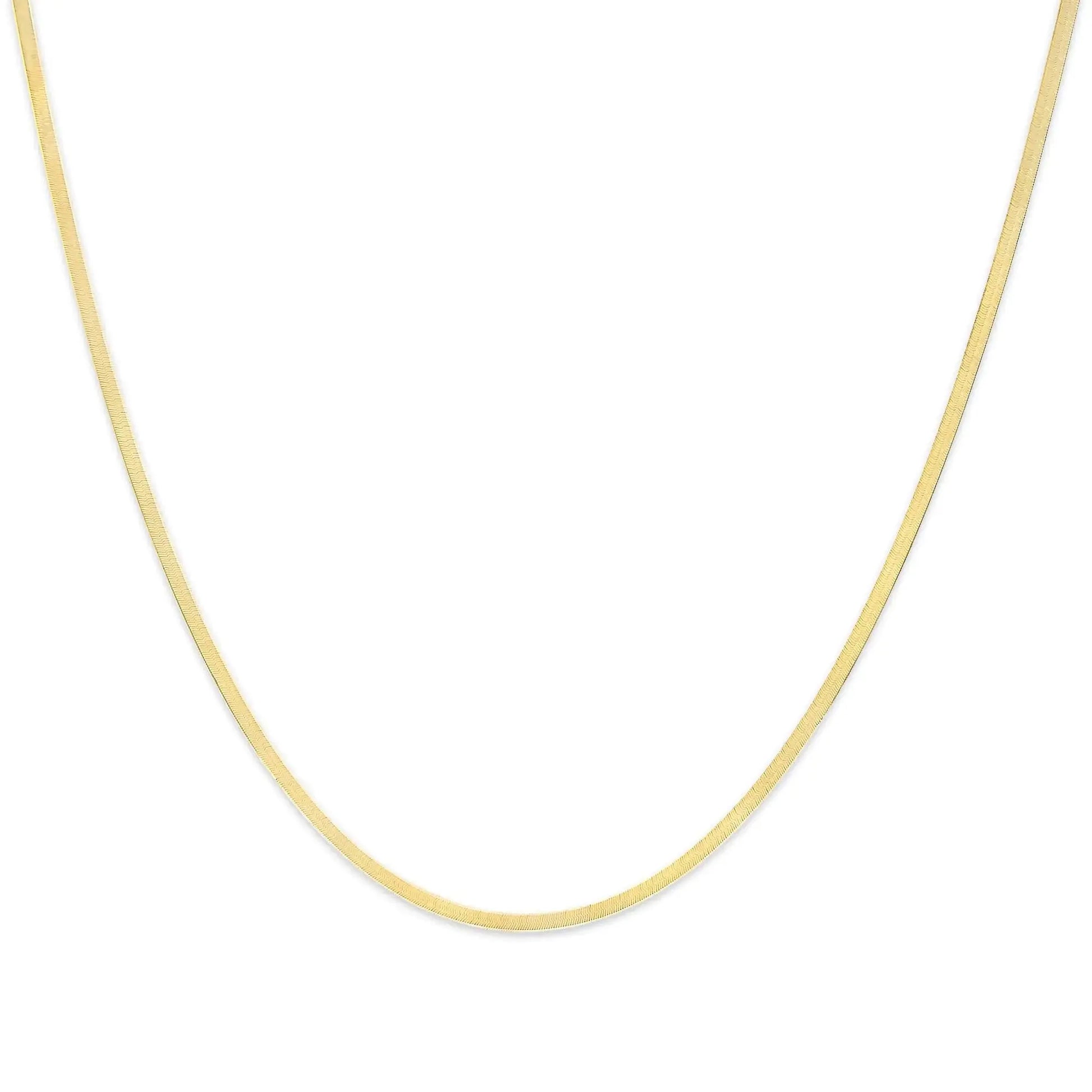 Elegant 14k gold herringbone chain necklace with a smooth and flexible design by Aura Jewel Co