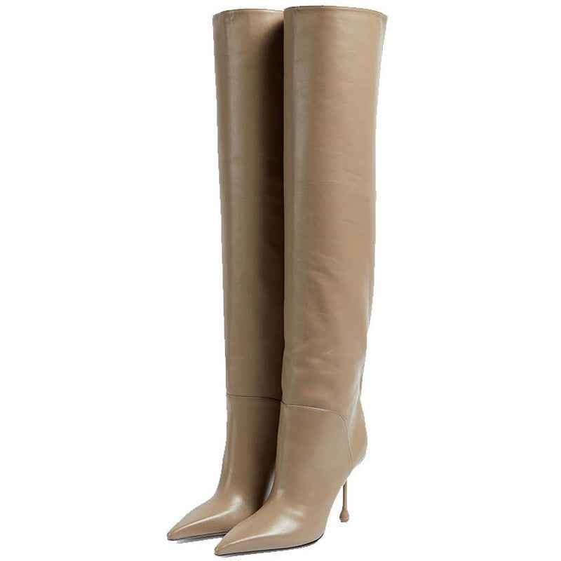 Pointed-toe Stiletto Slip-on Below The Knee Plus Size Straight Women's Boots