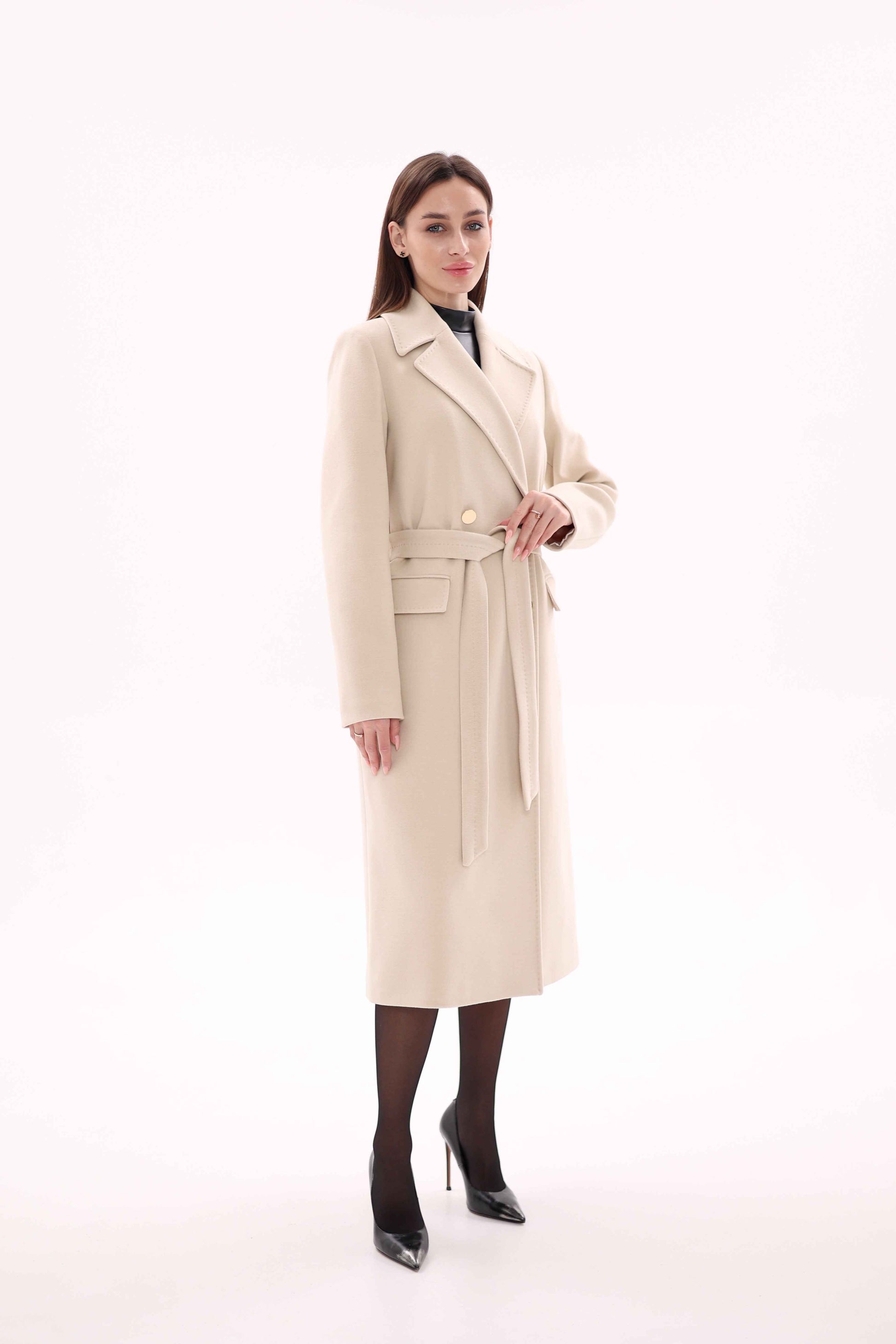 Denise Cashmere Blend Overcoat in Nude