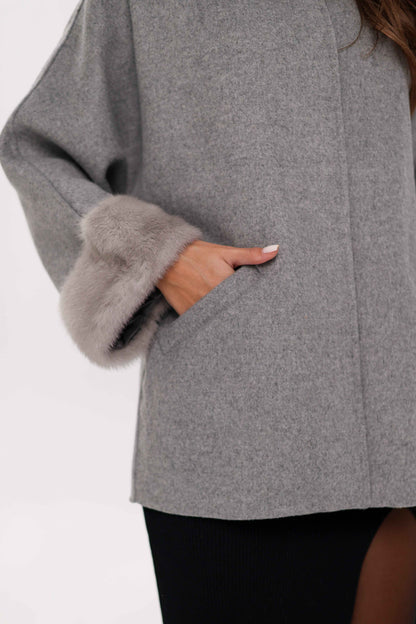 Genuine Mink Fur Virgin Wool Coat