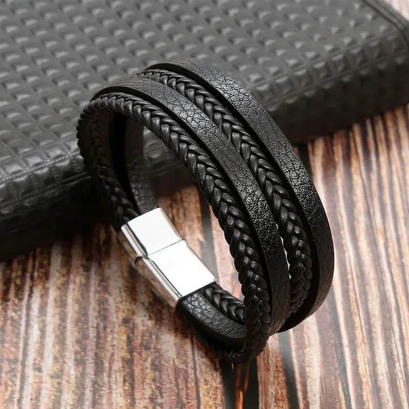 Men's Black Leather Bracelet - Solstik