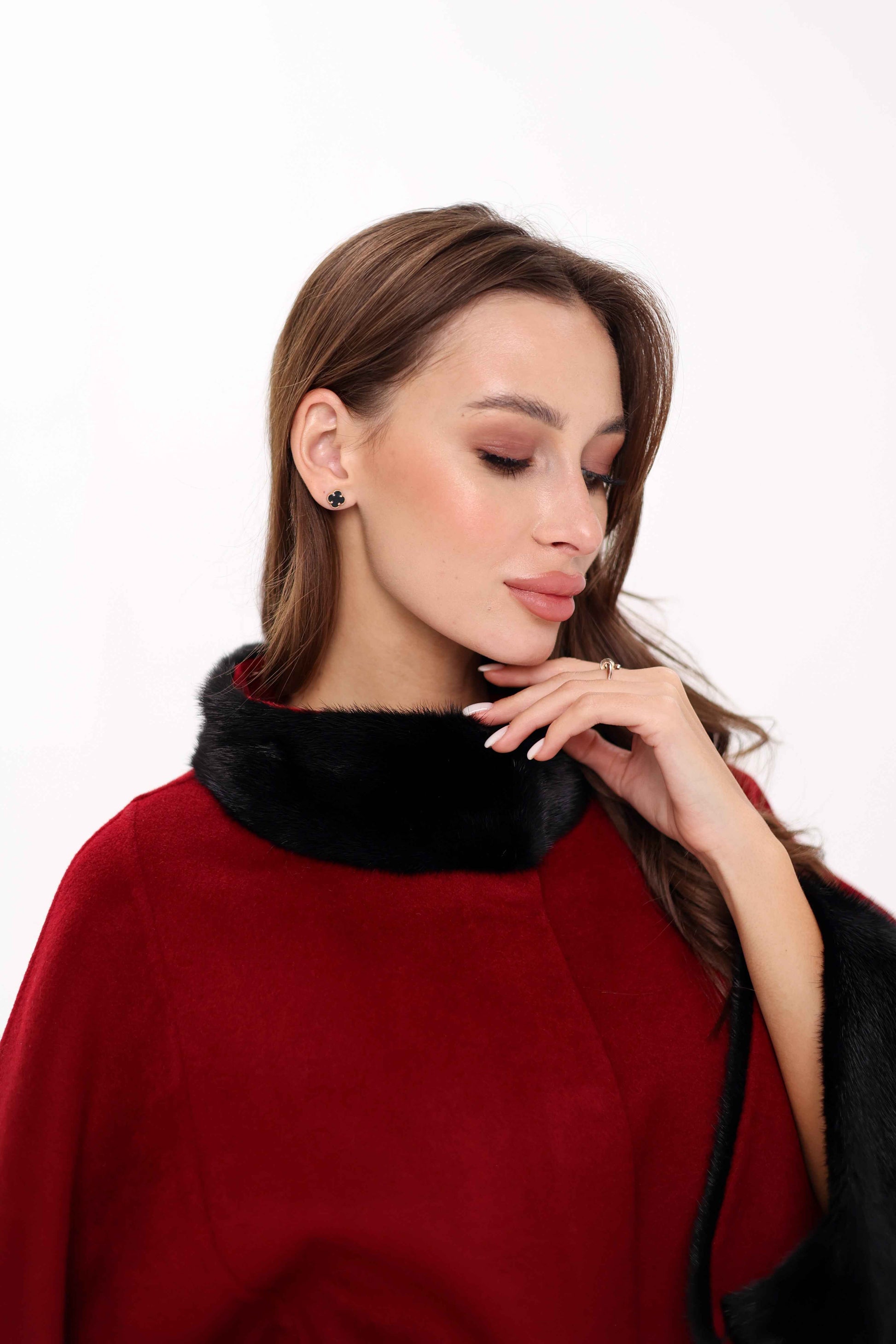 Genuine Scandinavian Mink Fur Double Face Wool Poncho