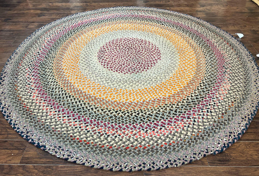 Large American Braided Rug 9x9, Multicolor Vintage Braided Carpet