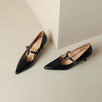 New Spring And Autumn Authentic Leather Square Toe Women's Shoes