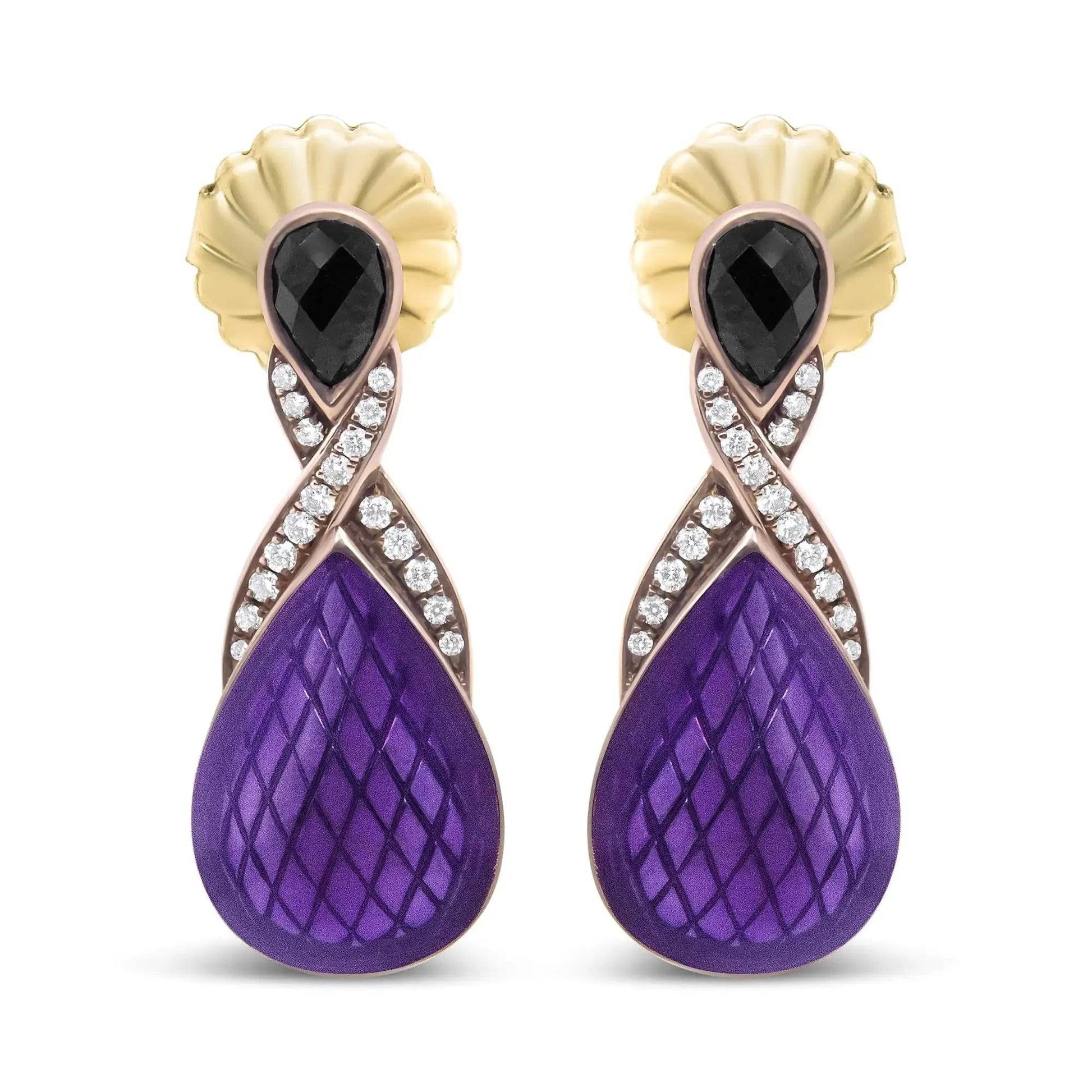 18K Rose Gold Sterling Silver & Black Onyx Earrings - Solstik