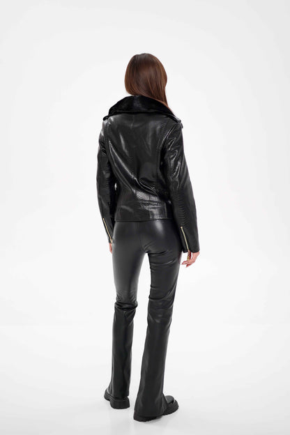 Genuine Mink Fur Embossed Leather Jacket