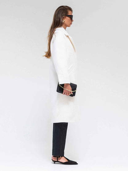 Eco Fur Wool Blend Coat in White
