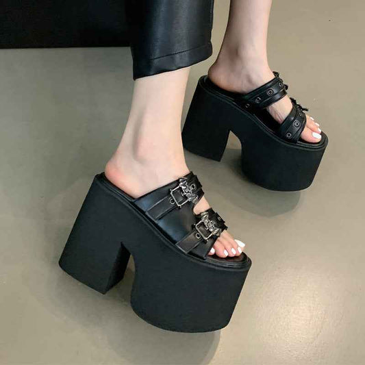 Super High Heel Muffin Platform Chunky Heel Women's Slippers