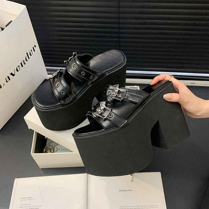 Super High Heel Muffin Platform Chunky Heel Women's Slippers