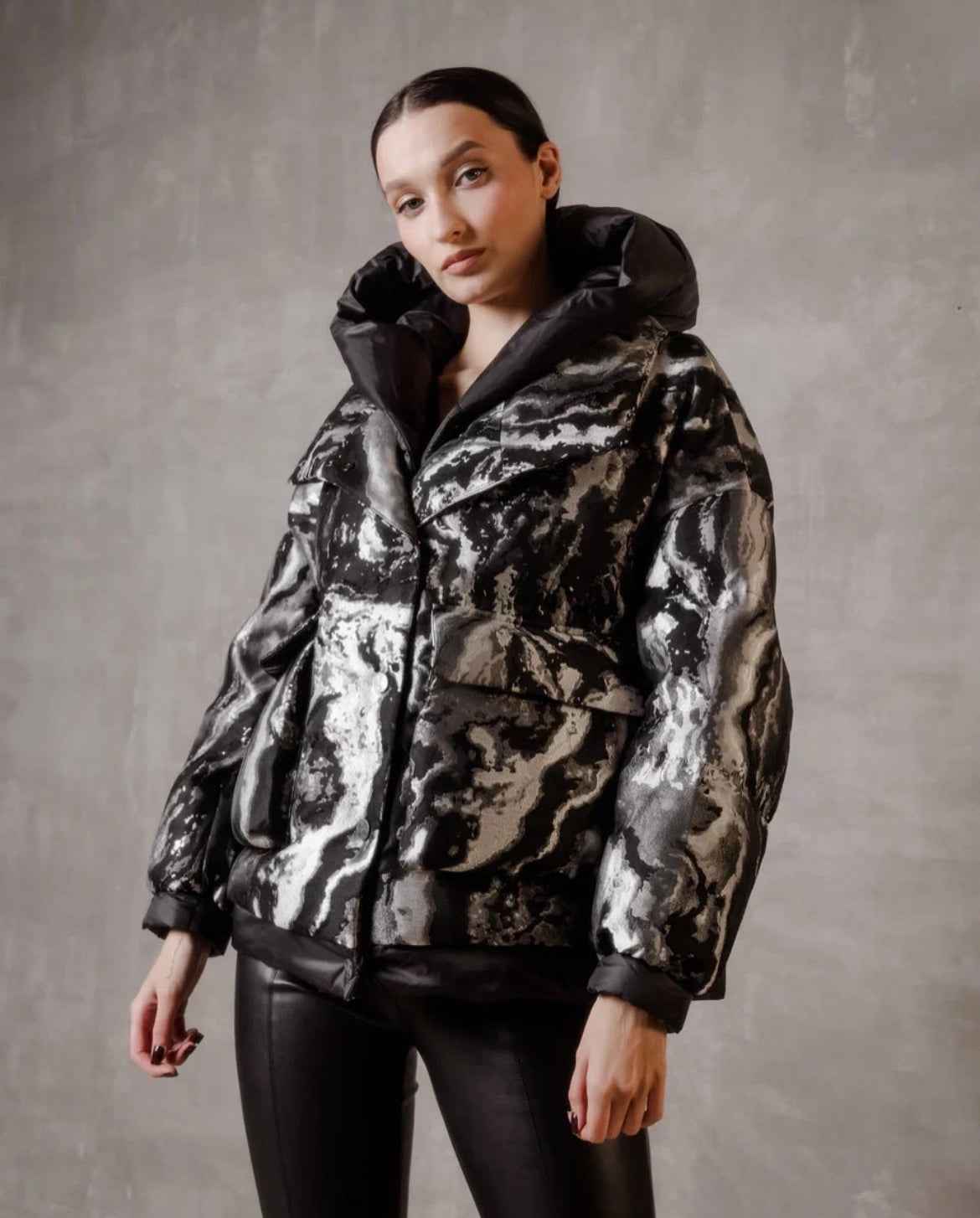 Marble Jacquard Down Fill Coat