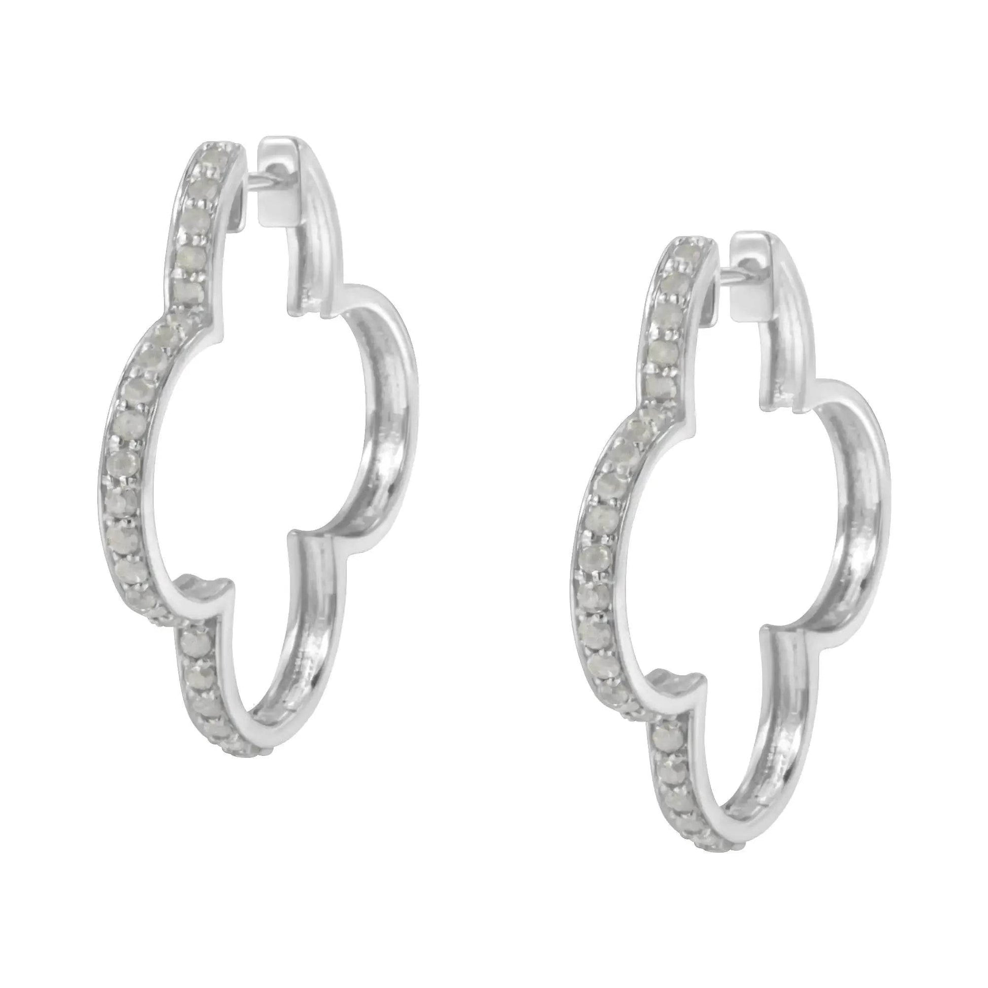 .925 Silver Diamond Clover Hoop Earrings - Solstik