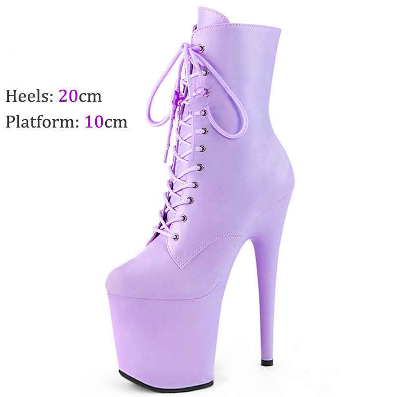 Matte Super High Heels Model Catwalk Nightclub Performance Pole Dance Short Boots For Women